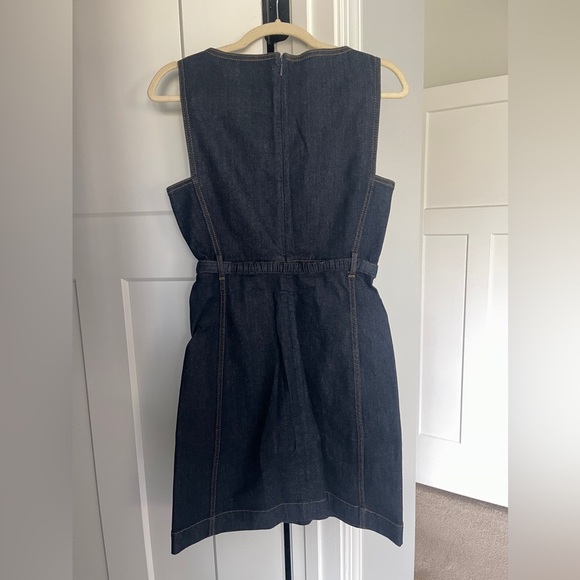 Tory Burch Denim Sleeveless Dress Belted Dark Blue Zip Pockets - Picture 7 of 7